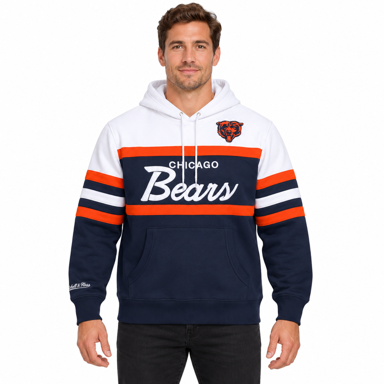 Chicago Bears Navy/White Retro Script Mitchell and Ness Hooded