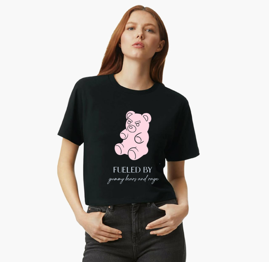 Black Sleeves Crop with Angry Gummy Bear Negative