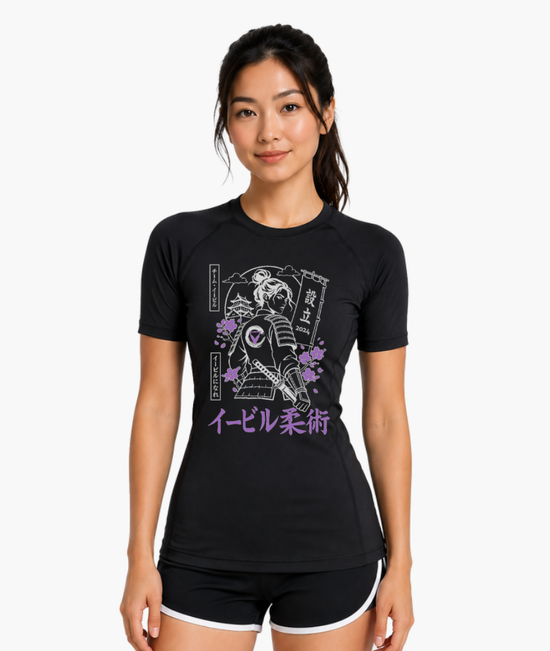 Black Short Sleeve Rashguard Holographic Purple Samurai