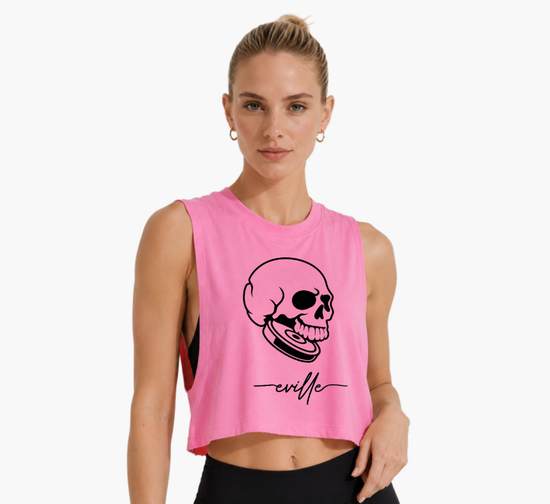 Pink Deep Muscle Crop Eville Plate Skull