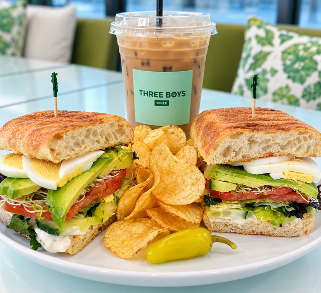 Garden Avocado Ciabatta Combo includes your choice of side and beverage.