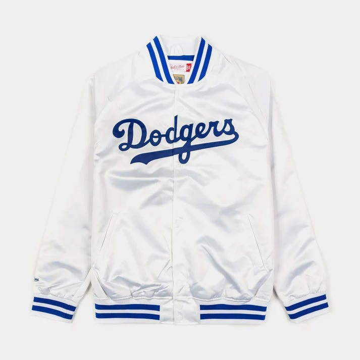Los Angeles Dodgers White Mitchell and Ness Satin Jacket