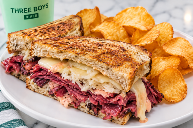 Pastrami Reuben Sandwich Combo includes your choice of side and beverage.