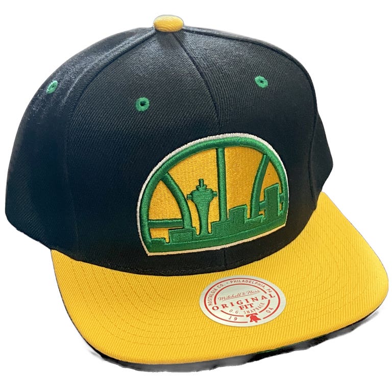 Seattle Supersonics Mitchell and Ness Snapback Hat - Black/Yellow