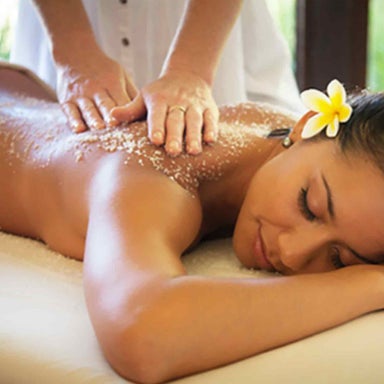120 min. Honey and Sea Salt Body Polish + Steam/Rain Shower plus a Customized Massage.