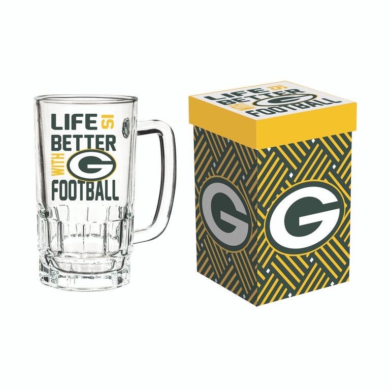 Green Bay Packers Glass Tankard Mug with Box 18oz