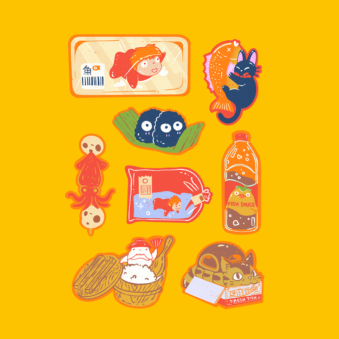 Ghibli Fish Market Sticker Sheet