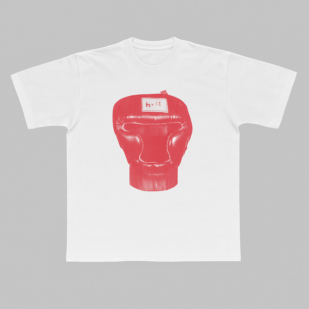 White Boxing Club T-shirt with a red boxing glove print