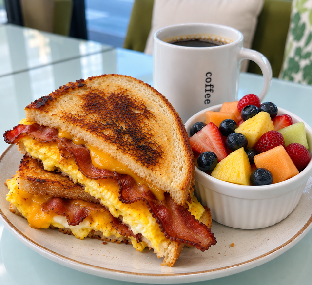 Breakfast Sandwich Combo includes your choice of side and beverage.