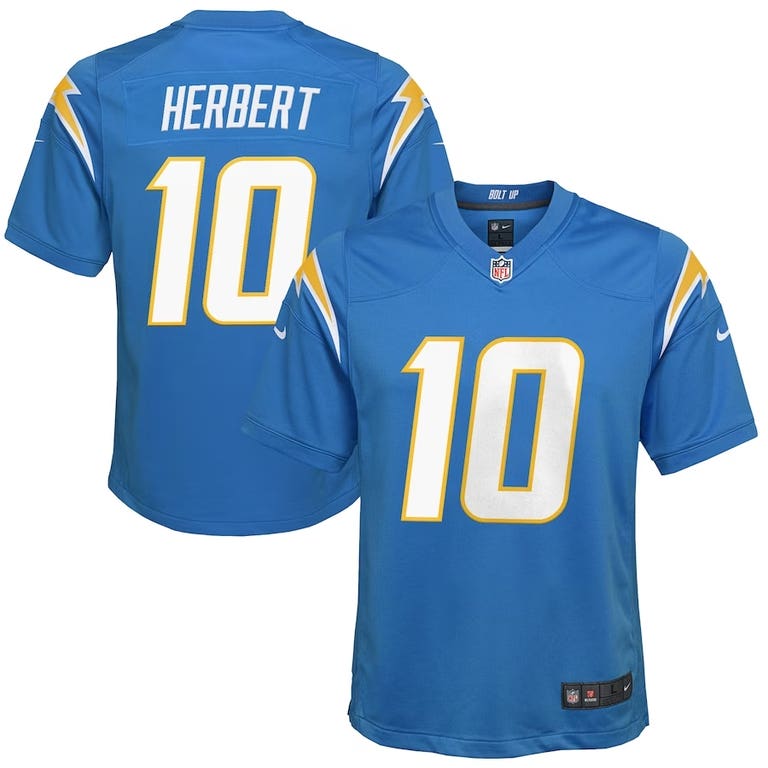 Los Angeles Chargers Justin Herbert #10 Kids Nike Powder Blue Jersey