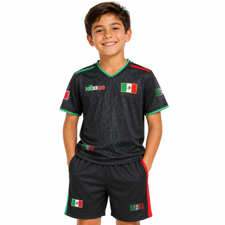 Mexico World Cup Kids Black Soccer Jersey Kit