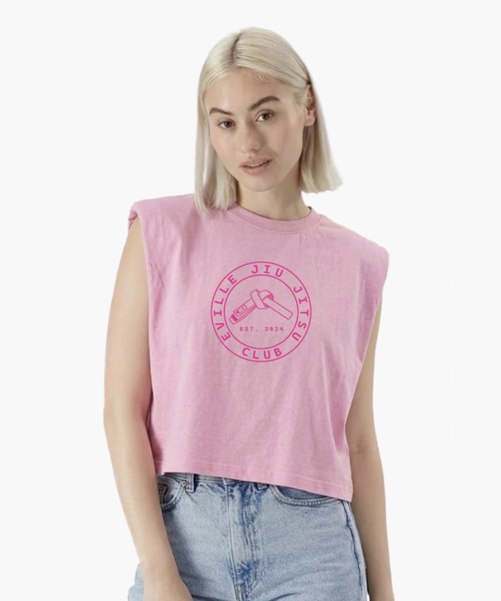 Pink Muscle Crop Magenta Eville Jiu Jitsu Club Belt Logo