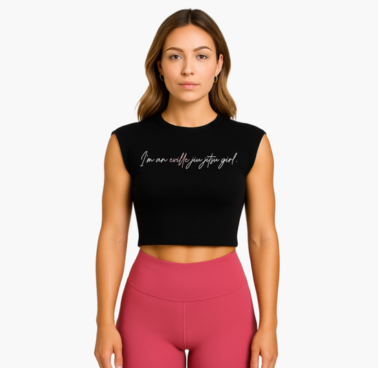 Black Crop Sleeve Crop Eville Jiu Jitsu Girl White Pink