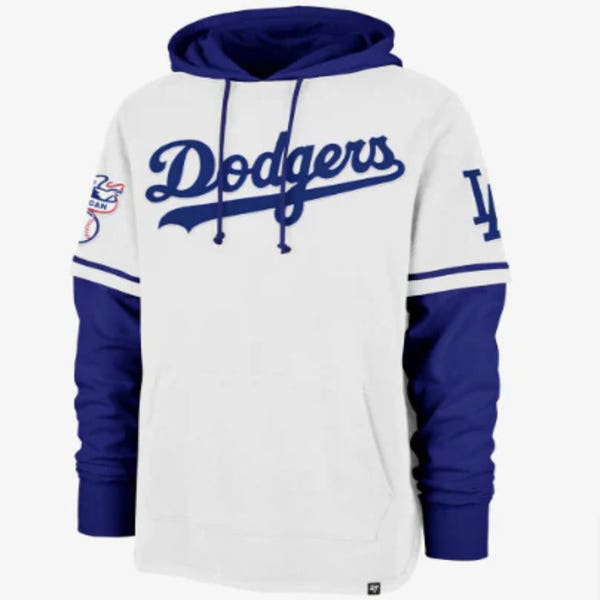 Los Angeles Dodgers White Wash '47 Trifecta Shortstop Pullover Hooded Sweatshirt