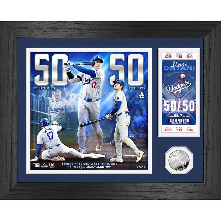 Los Angeles Dodgers Shohei Ohtani 50/50 Club Highland Mint 15x18" Silver Coin Framed Photo Mint