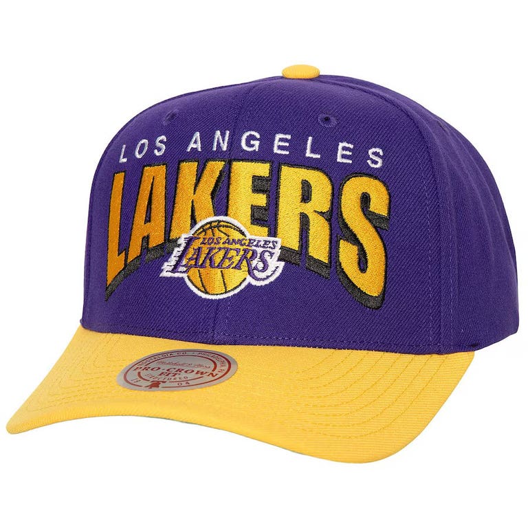 Los Angeles Lakers Boom Text Mitchell and Ness Pro Crown Snapback Hat