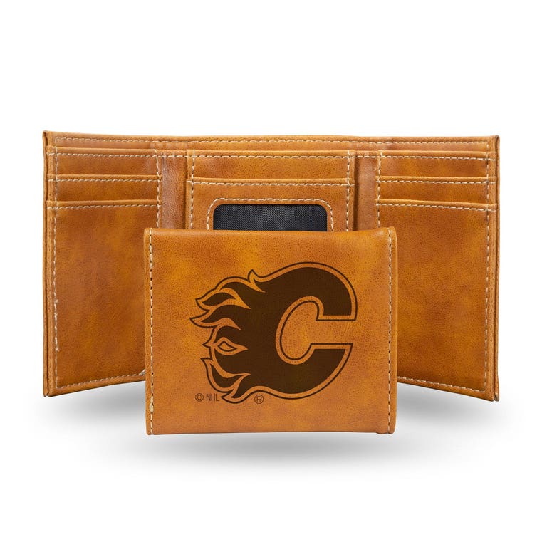 Calgary Flames Laser Engraved Trifold Leather Wallet