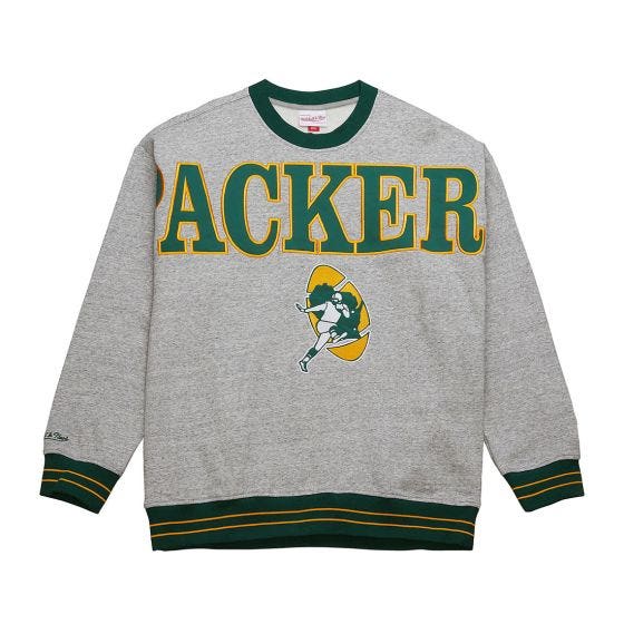 Green Bay Packers Retro Full Field Satin Fleece Mitchell and Ness Crew Sweatshirt