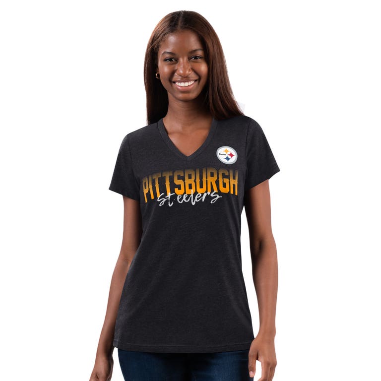 Pittsburgh Steelers Ladies Heather Charcoal Fade g-III Shirt