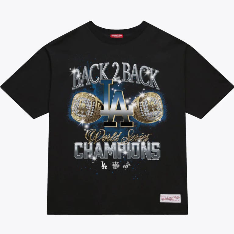 Los Angeles Dodgers 2024-25 Mitchell and Ness Back to Back World Champions Shirt