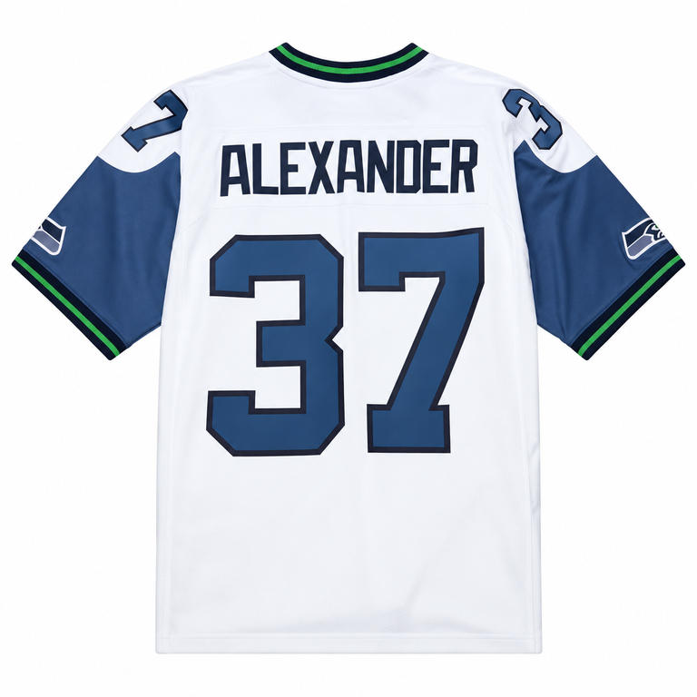 Seattle Seahawks 2005 Shaun Alexander #37 Mitchell and Ness White Jersey