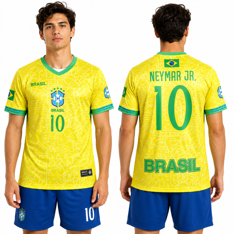 Brazil Neymar Jr. #10 World Cup Home Soccer Jersey Kit