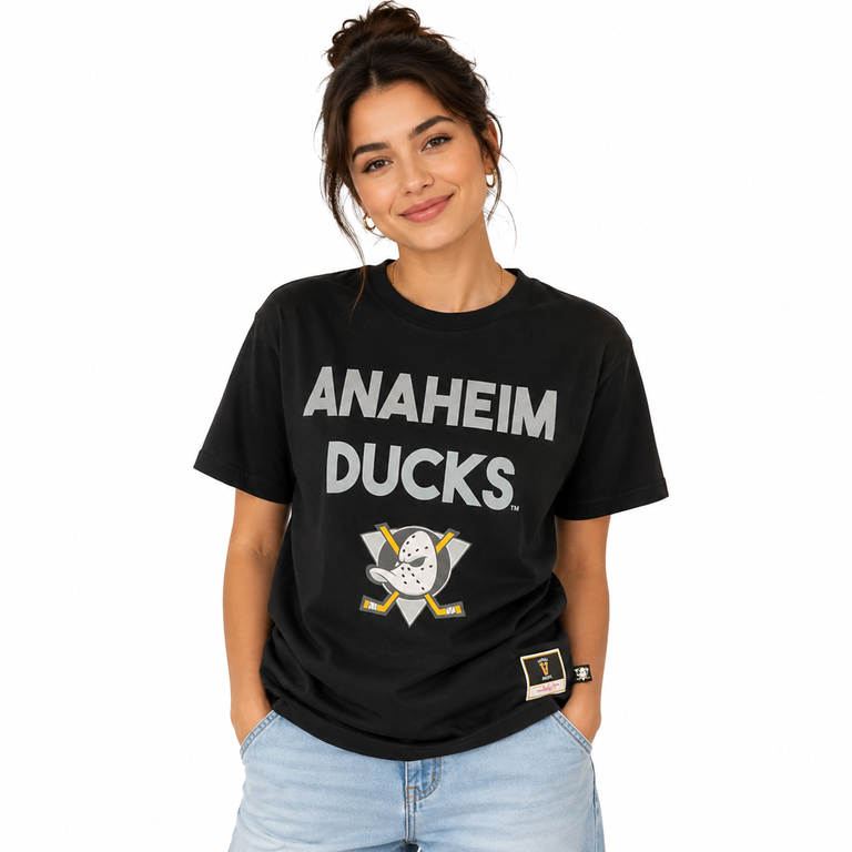 Anaheim Ducks Ladies Black Mitchell and Ness Boyfriend 2.0 Shirt