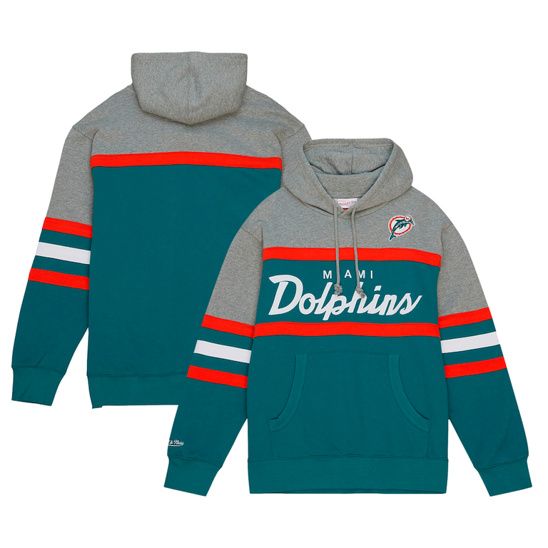 Miami Dolphins Retro Script Mitchell and Ness Hooded Sweatshirt