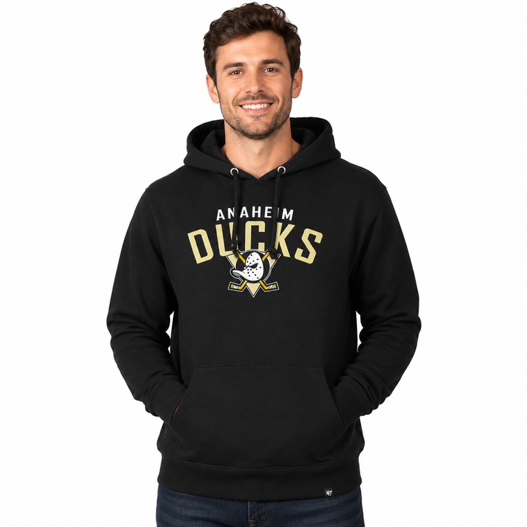 Anaheim Ducks Black Outrush '47 Brand Headline Hooded Sweatshirt
