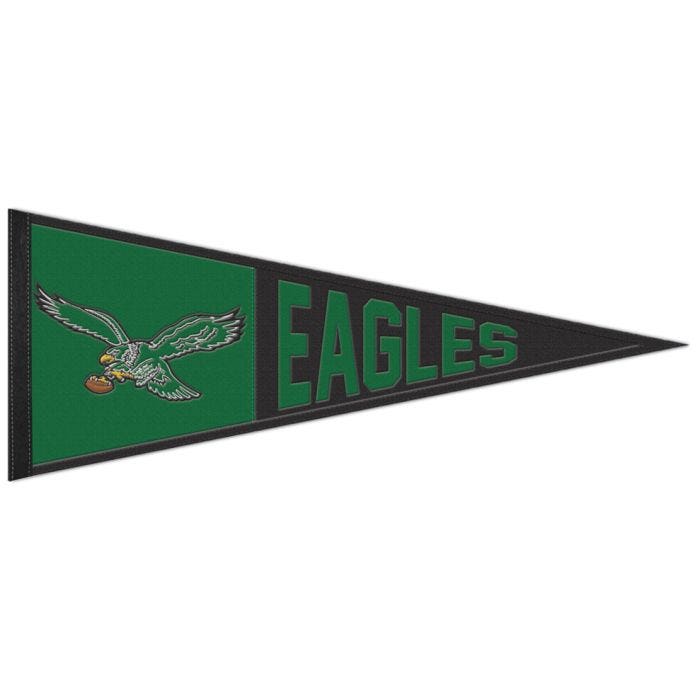 Philadelphia Eagles Embroidered Retro Black/Kelly Green Wool Logo Pennant 13x32"