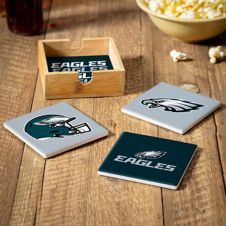 Philadelphia Eagles 4 Piece Coaster Set with Wood Caddy