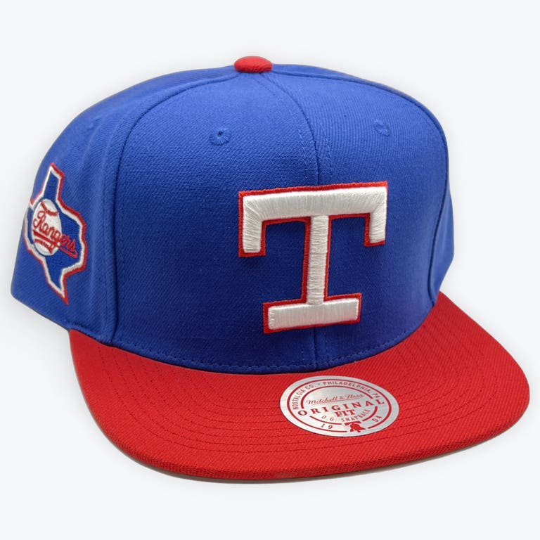 Texas Rangers Retro Blue/Red Mitchell and Ness Snapback Hat