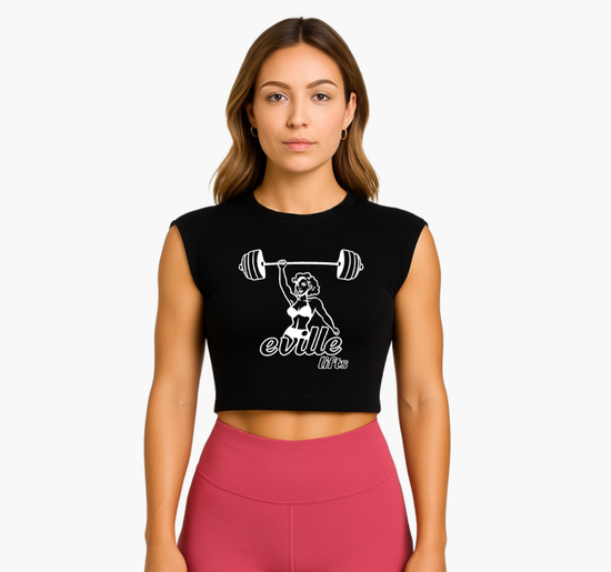 Black Crop Sleeve Crop OG Eville Lifts Abbye Barbell Logo