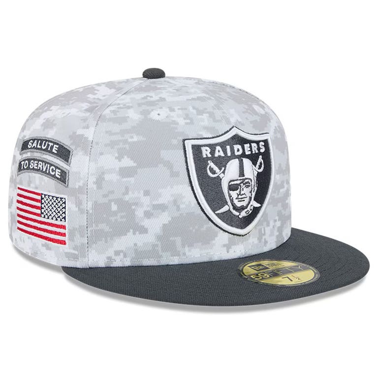 Las Vegas Raiders 2024 New Era 59FIFTY Salute to Service Fitted Hat - Arctic Camo/Graphite