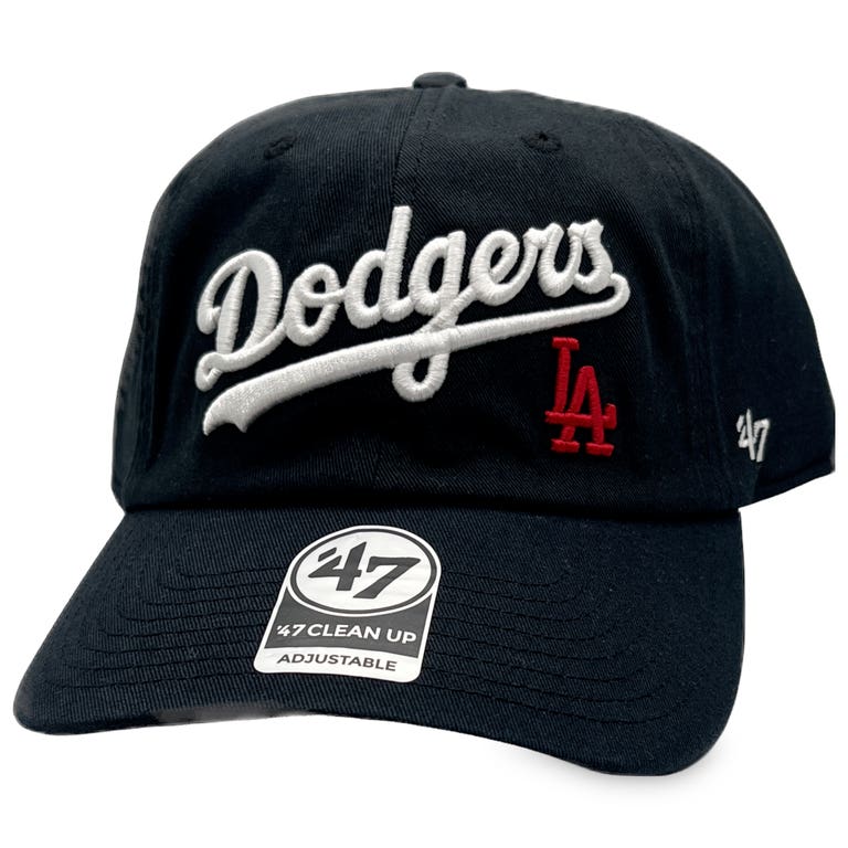 Los Angeles Dodgers Black and White Script '47Brand Red Lettered Cleanup Adjustable Hat
