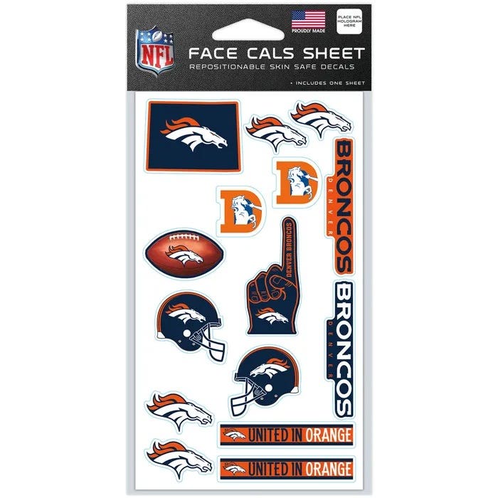 Denver Broncos Face Cals Tattoos Sheet