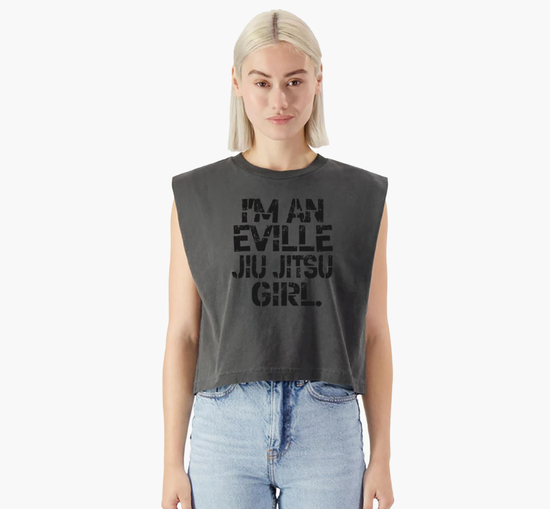 Faded Black Muscle Crop Black Eville Jiu Jitsu Girl