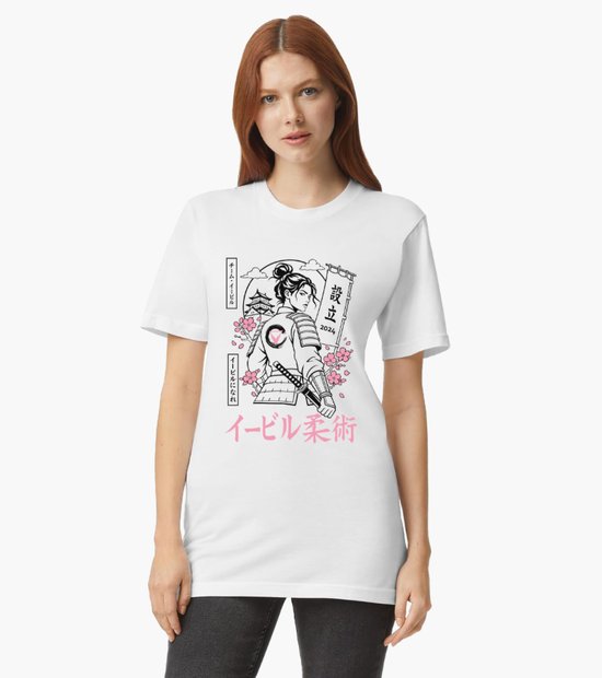 Unisex White Tee Black Pink Samurai