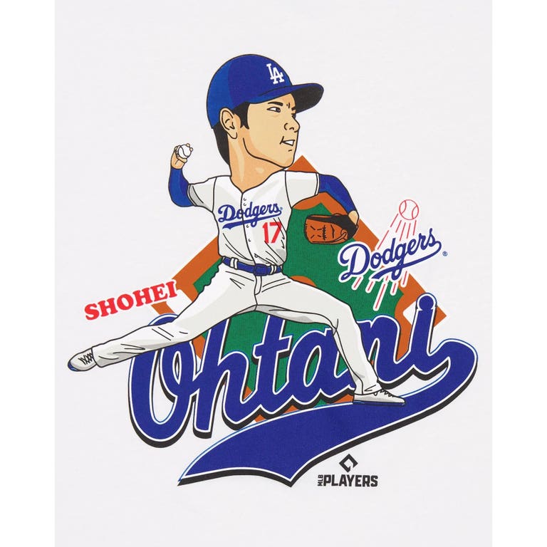 Los Angeles Dodgers White New Era Shohei Ohtani Pitching Cartoon Shirt
