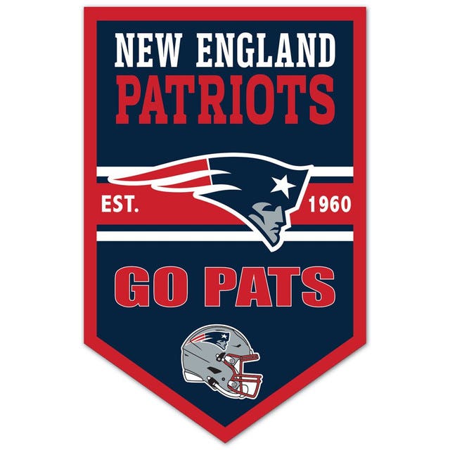 New England Patriots Chevron Wood Banner Sign 11x17"
