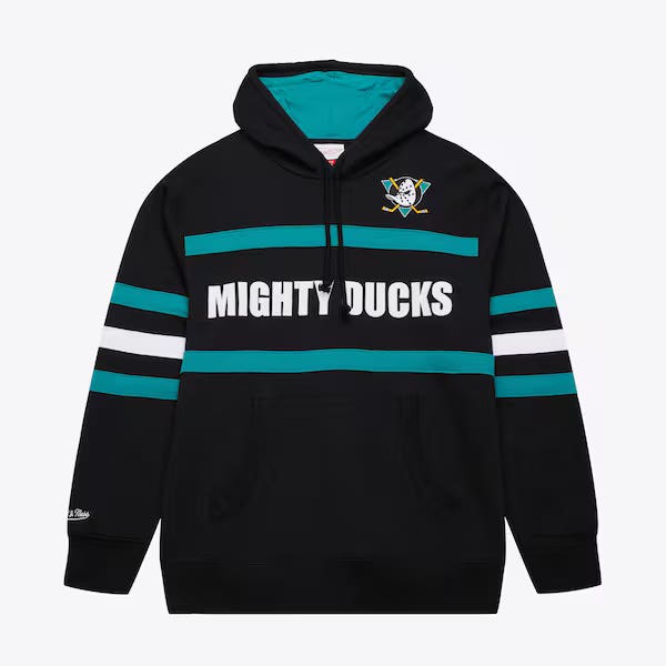 Anaheim Ducks Retro Black/Teal Script Mitchell and Ness Hooded Sweatshirt