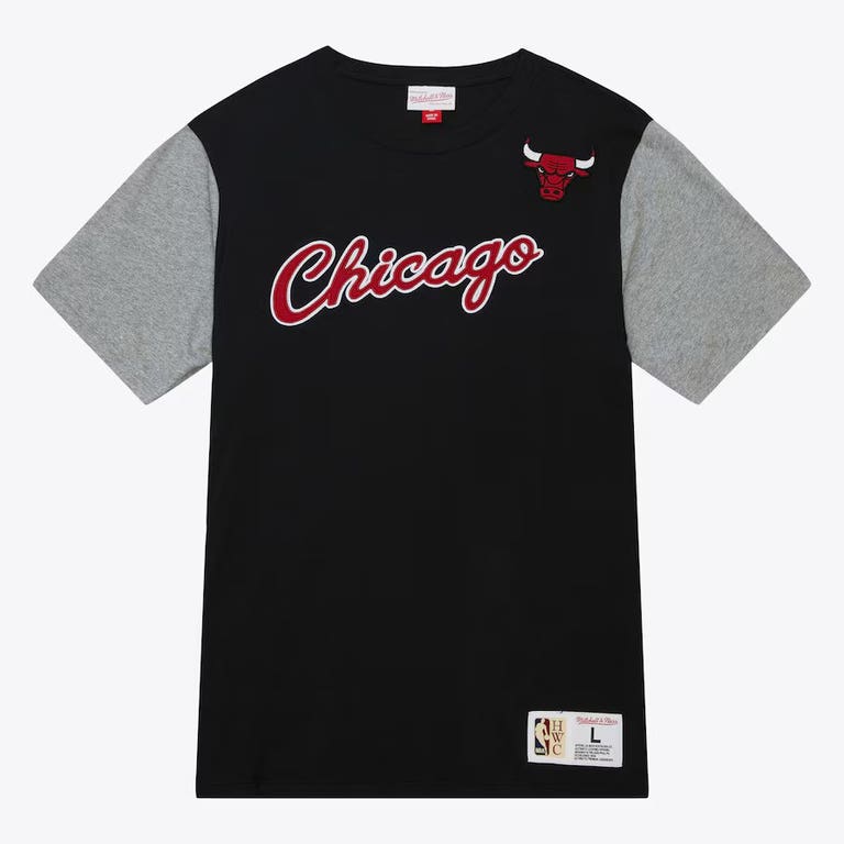 Chicago Bulls Embroidered Mitchell and Ness Color Block Shirt