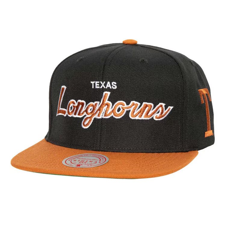 Texas Longhorns Black Script 2.0 Mitchell and Ness Snapback Hat