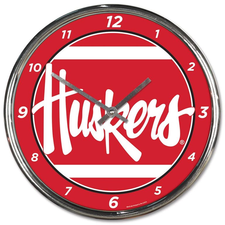Nebraska Huskers Round Chrome Wall Clock