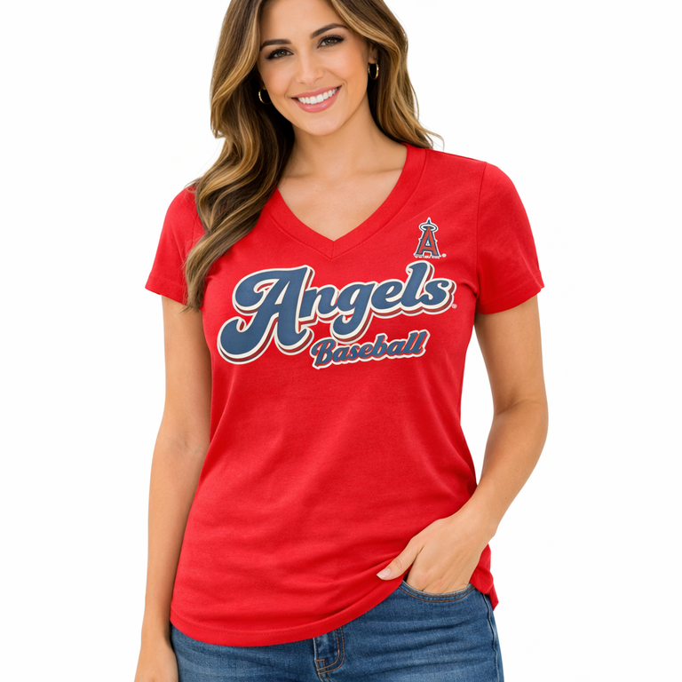 Los Angeles Angels Ladies Red Stamped g-III Shirt