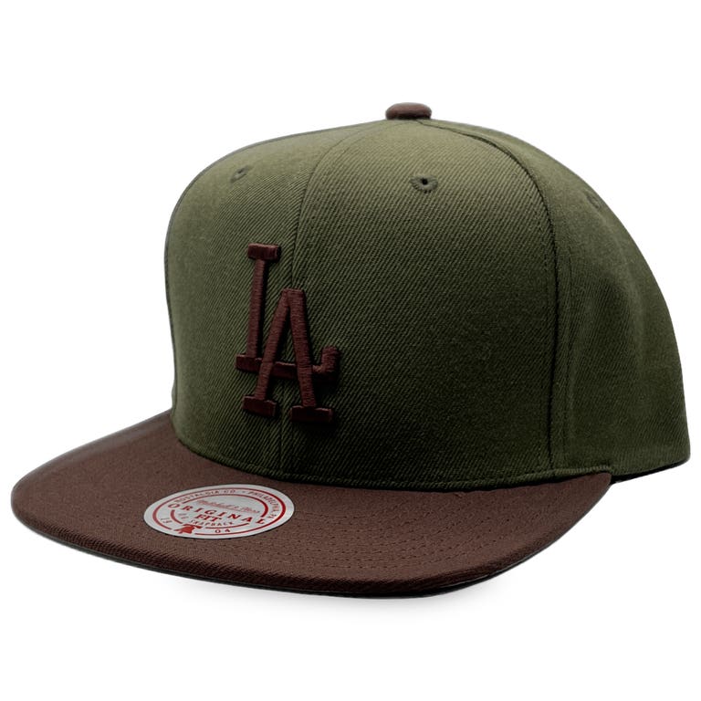 Los Angeles Dodgers Olive/Brown Mitchell and Ness Team Script Snapback Hat