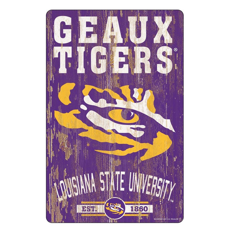 LSU Tigers Wood Slogan Sign 11x17"