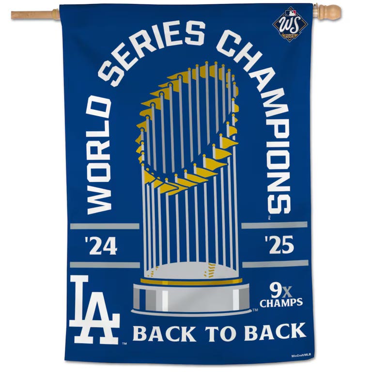 Los Angeles Dodgers 2025 World Series Champions 9X Champs Vertical Banner 28x40"