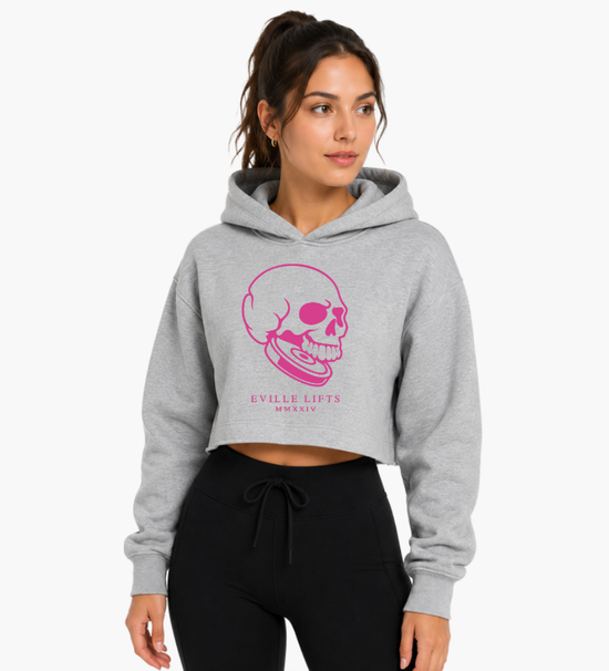 Light Grey Hoodie Pink Skull