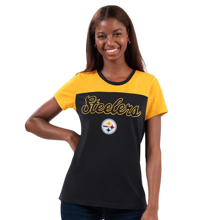 Pittsburgh Steelers Ladies Black/Yellow Glitter g-III Shirt
